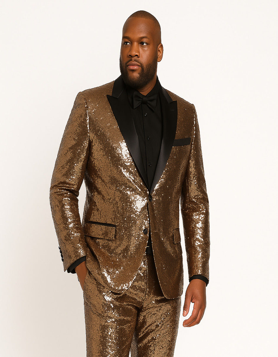 Rose Gold Sequin Tuxedo Slim Fit Blazer