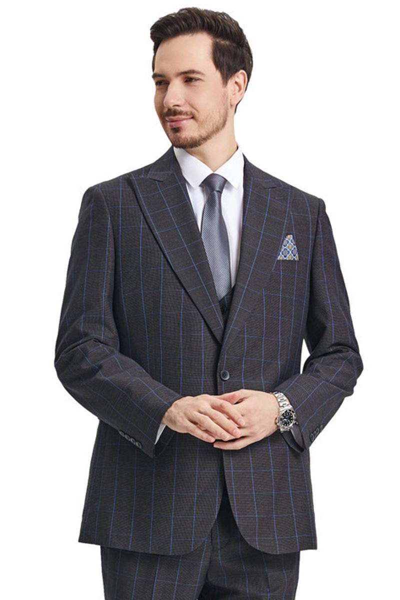 Stacy Adams Charcoal Windowpane Plaid Suit & Vest