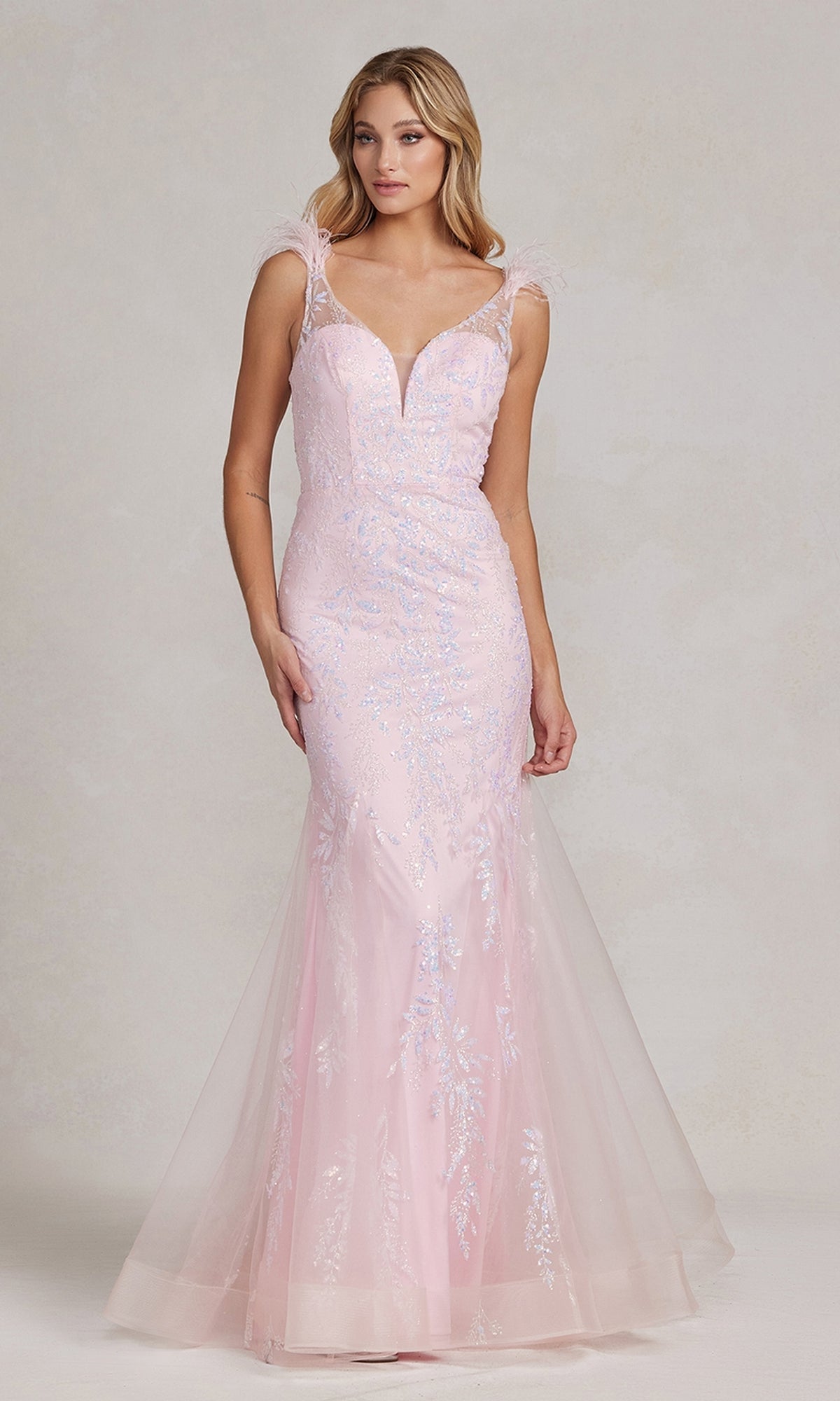 Nox Anabel T1208 Mermaid Prom Dress with Feather Straps