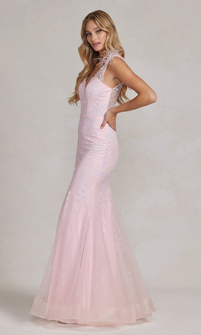 Nox Anabel T1208 Mermaid Prom Dress with Feather Straps