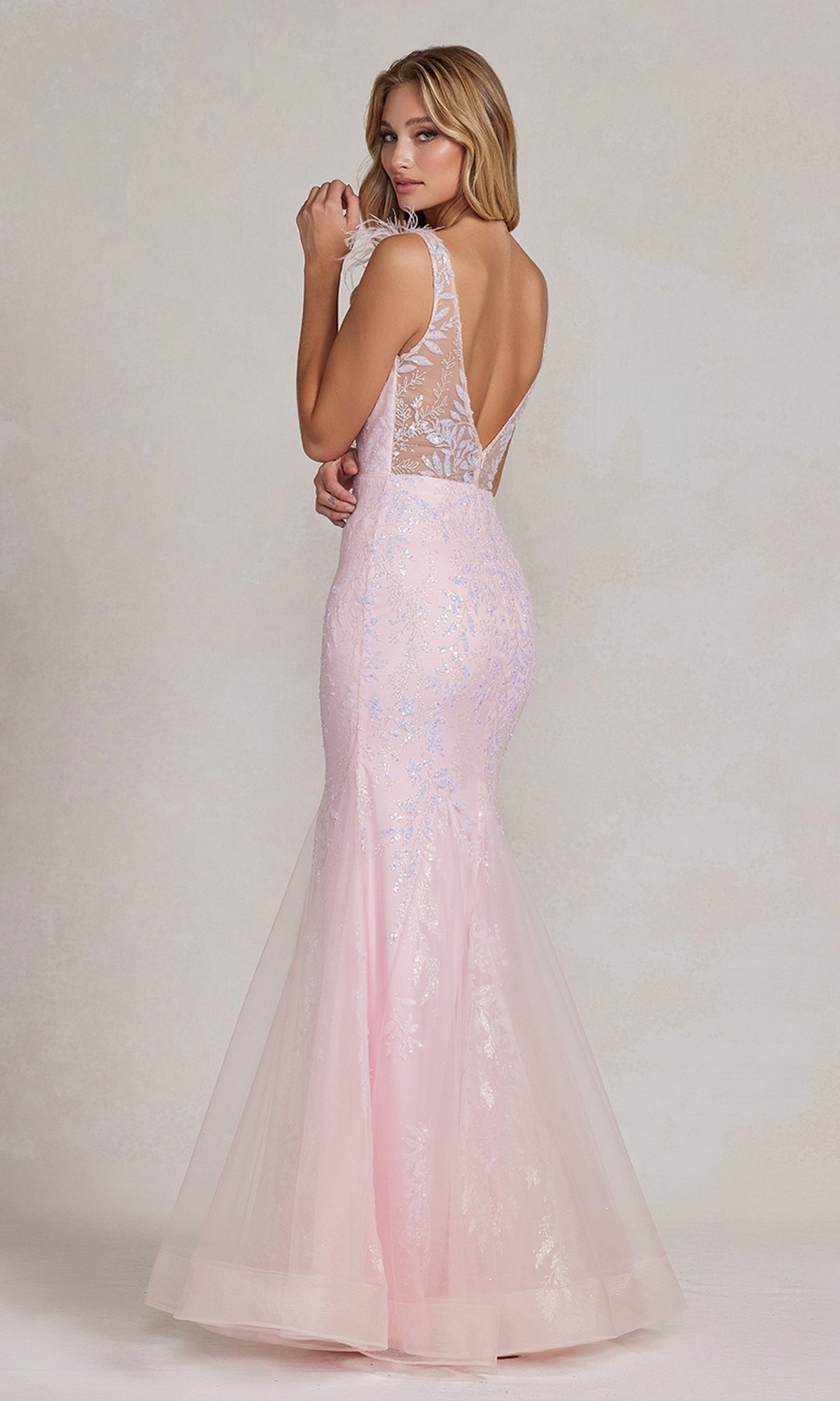 Nox Anabel T1208 Mermaid Prom Dress with Feather Straps