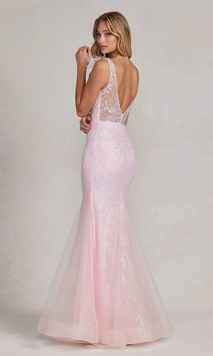 Nox Anabel T1208 Mermaid Prom Dress with Feather Straps