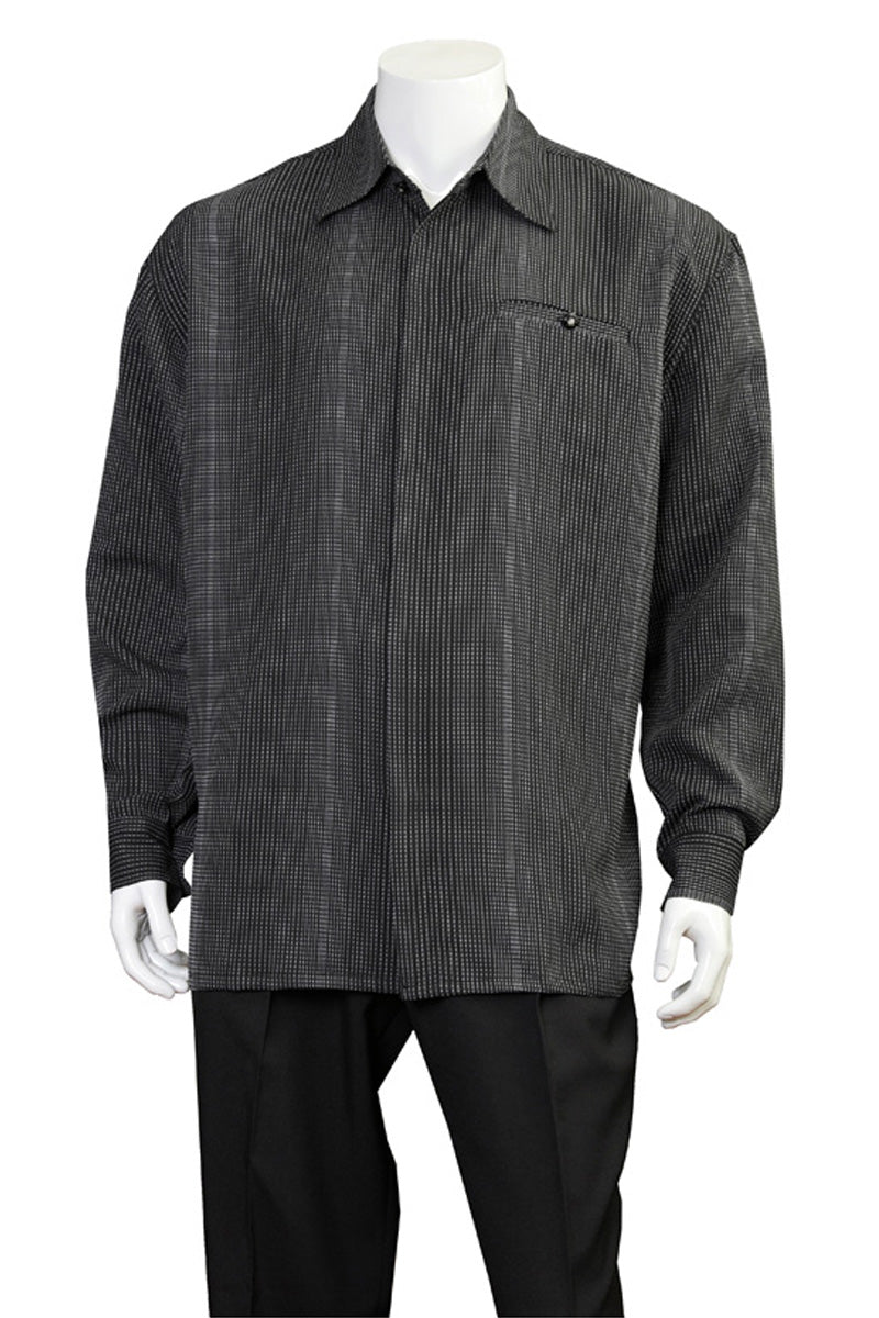 Mens Long Sleeve Mini Check Walking Suit in Black