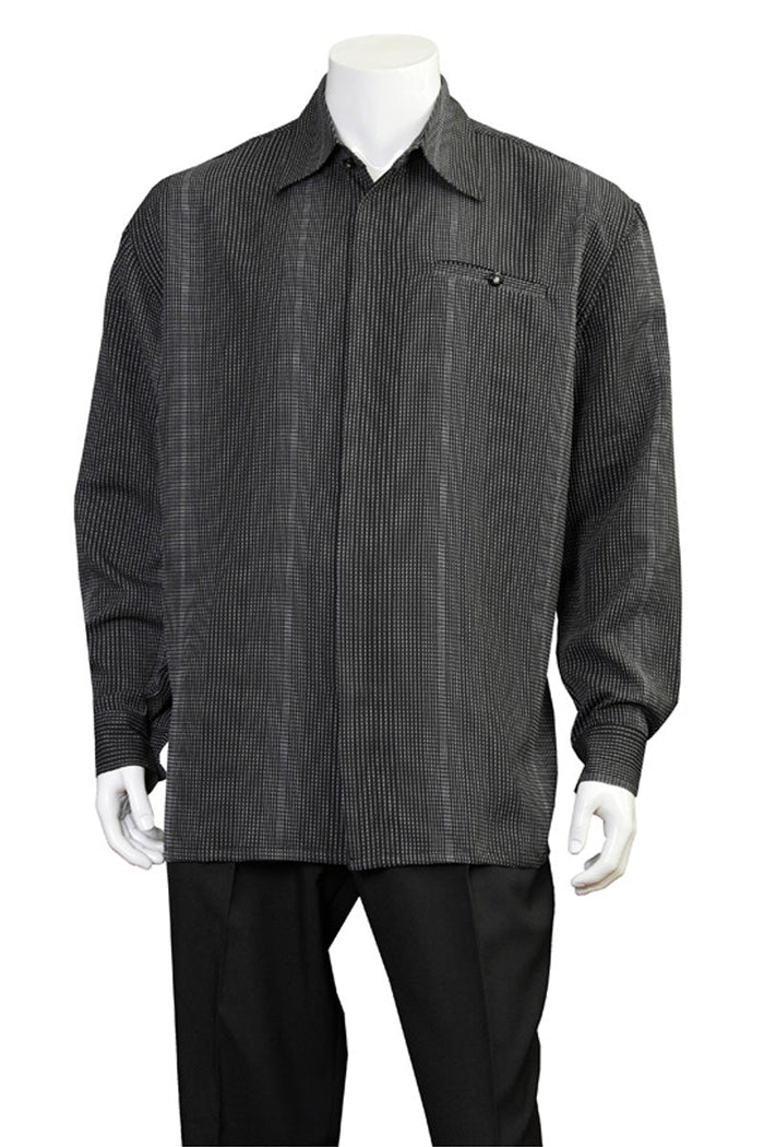 Mens Long Sleeve Mini Check Walking Suit in Black