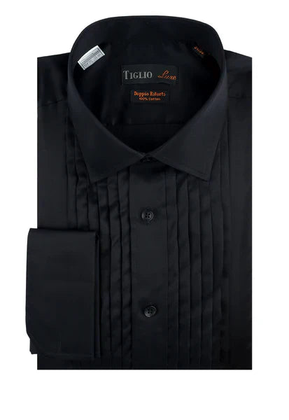 Black Tuxedo Shirt, French Cuff by Tiglio