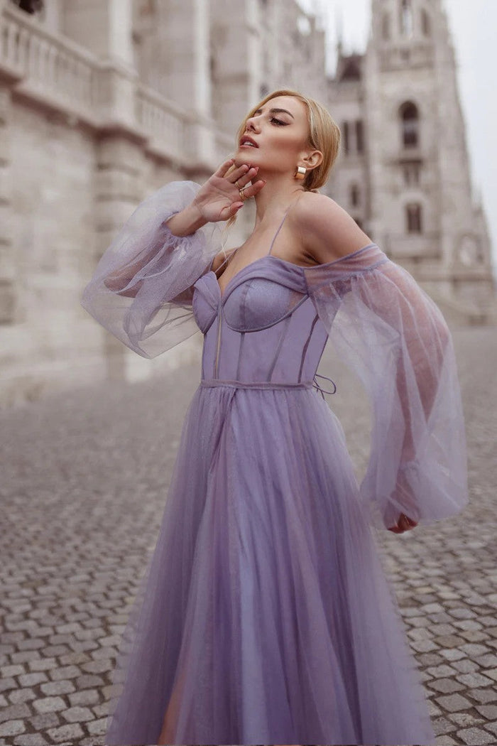 Tina Holly TK130 Wedding Prom Ball A-Line Off-Shoulder Mesh Dress