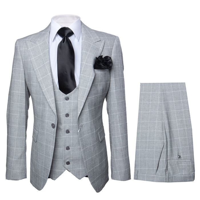 Rossi Man TOM RM1851 Men’s Light Grey Windowpane 3 Piece Suit, Formal Wedding Prom Dress Suit