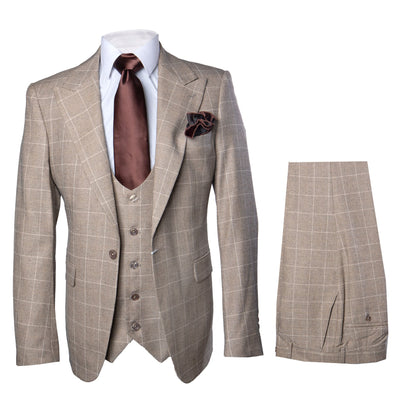 ROSSI MAN TOM RM1852 Brown Windowpane 3 Piece Suit
