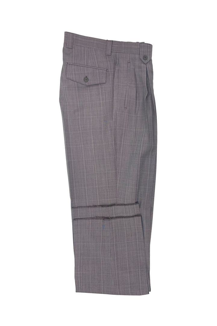 Mauve Windowpane Wool Wide Leg Pants by Tiglio Luxe