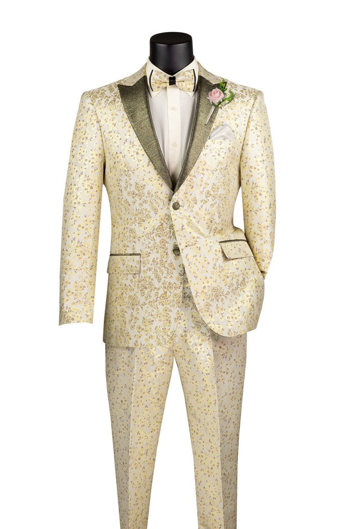 Champagne Slim Fit Tuxedo with Bow Tie