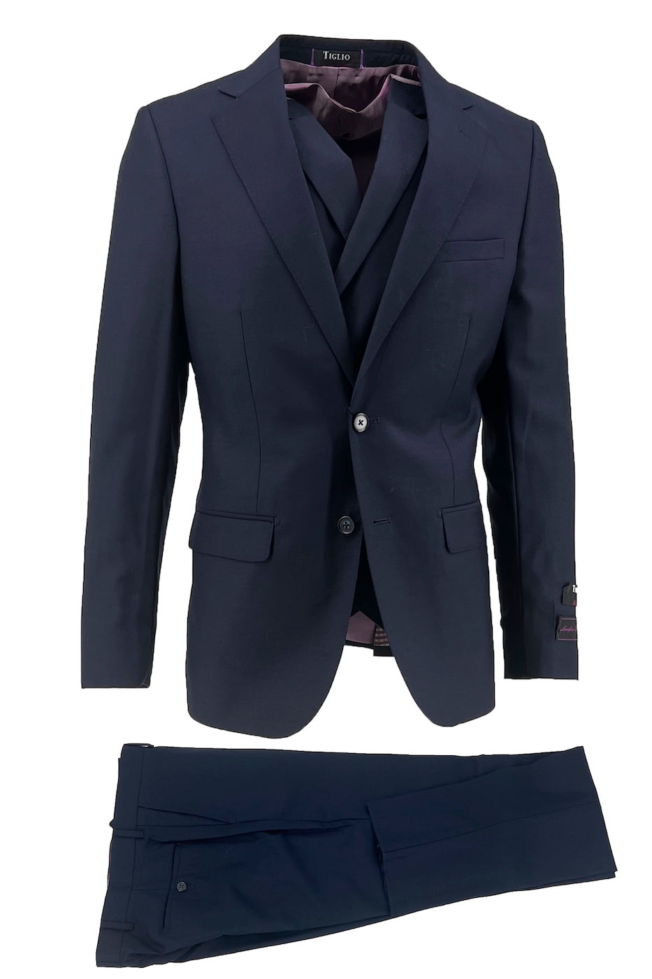 Tiglio Italian Suit - Real Wool Fabric Super 150's Porto Slim Fit Suit & Vest, Pure Wool Suit in Color Navy