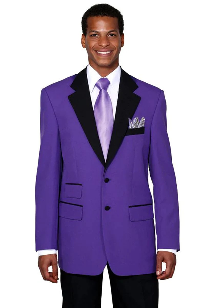 2-Button Contrast Collar Purple Tuxedo