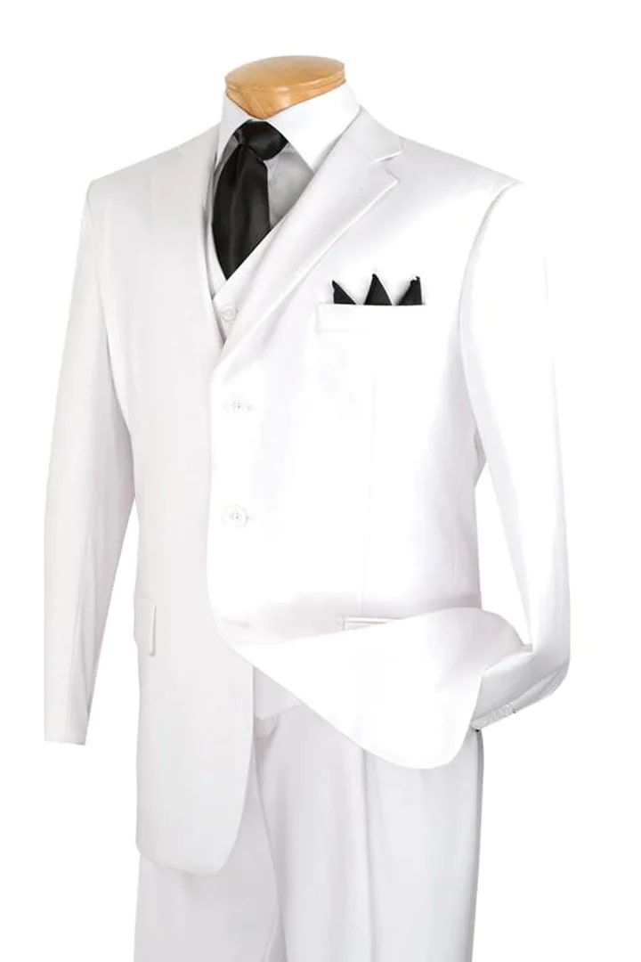Classic White 3 Button Groom's Suit