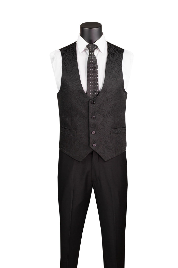 Slim Fit Black Jacquard Tuxedo 3 Piece