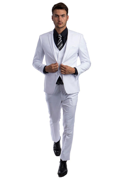White Slim Fit Two Button Vested Suit for Men