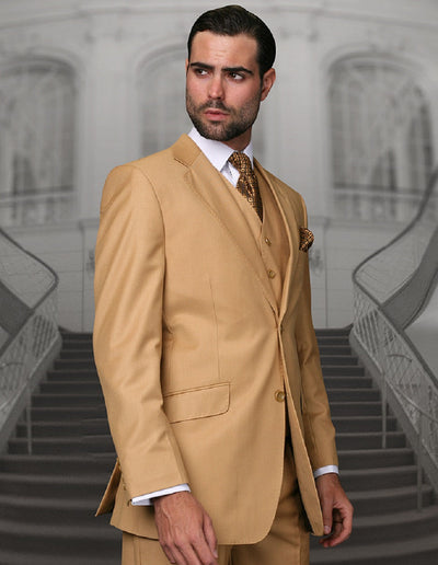 Classic Camel Wool Suit with Pleated Trousers