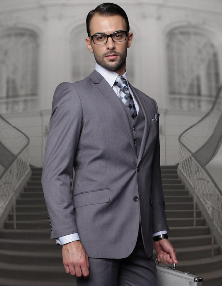 Classic Wool 2 Button Suit in Charcoal Grey
