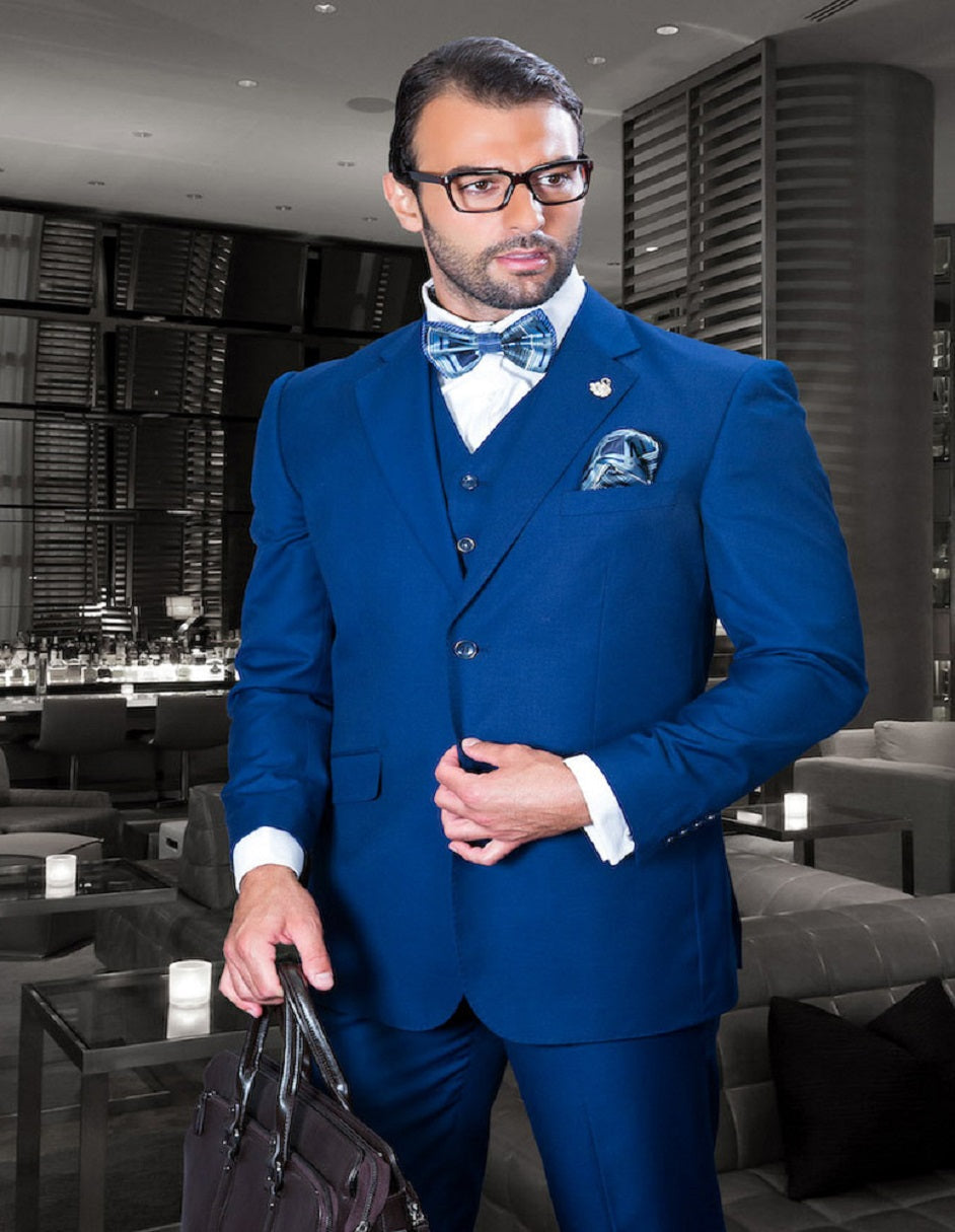 Classic Fit Pleated Wool Suit, Sapphire Blue