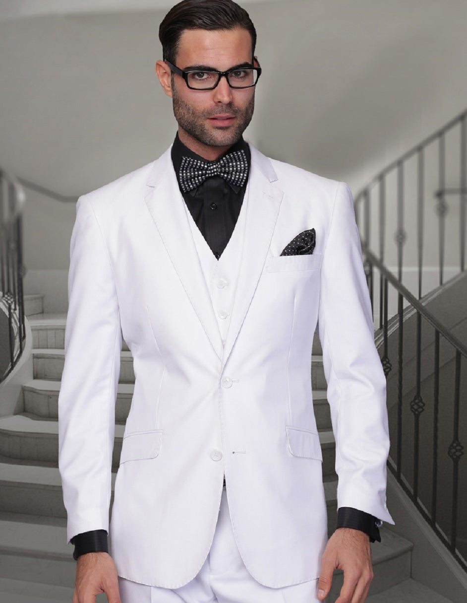 Classic Fit Wool Suit with Pleated Pants - White