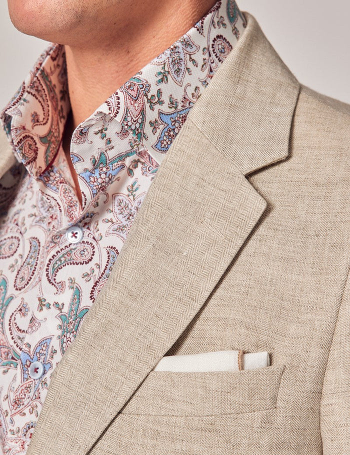 Natural Herringbone Linen Suit for Beach Weddings