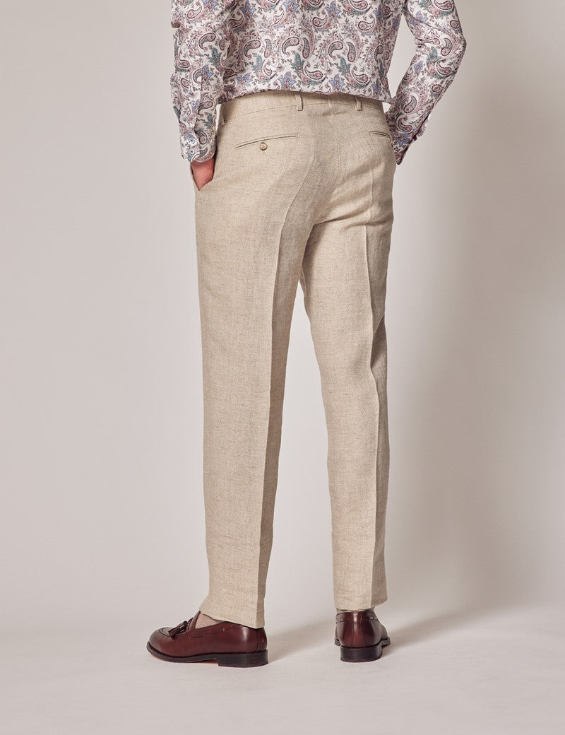 Natural Herringbone Linen Suit for Beach Weddings