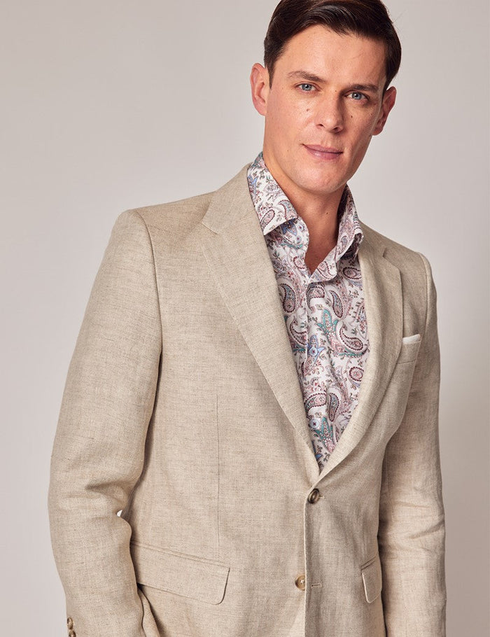 Natural Herringbone Linen Suit for Beach Weddings