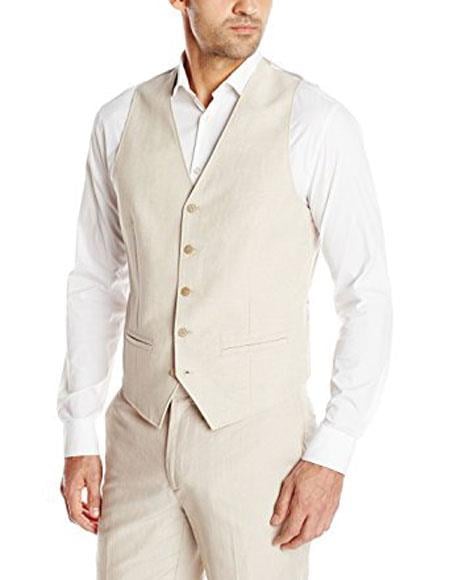 Men's Natural Sand Tan Wedding Men's Vest Linen Dress Tuxedo