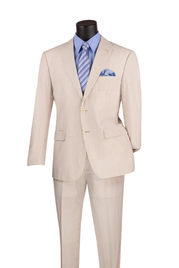 2PC Seersucker Modern Fit Suit Tan Pinstripe
