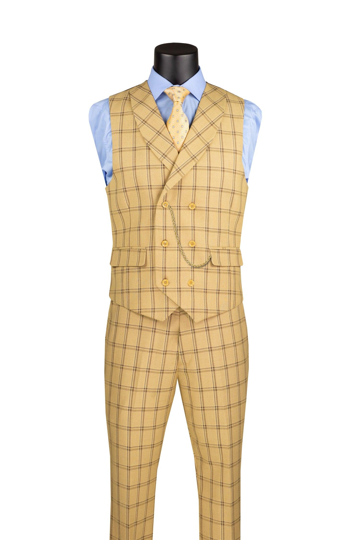La Scale Collection Windowpane Tan Three Piece Suit