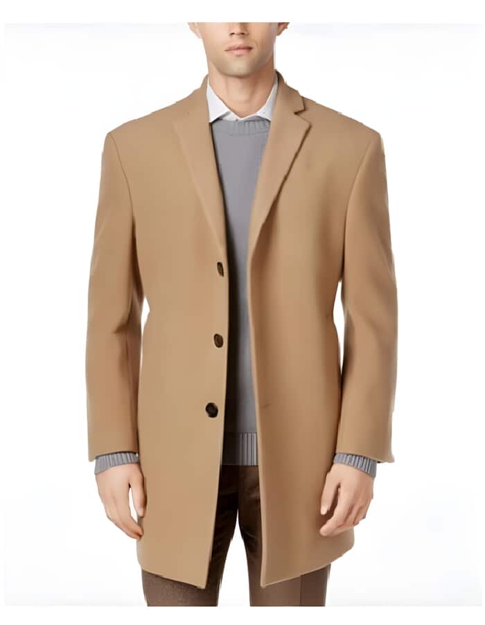 Men's Tan Wool Mid-Length Car Coat