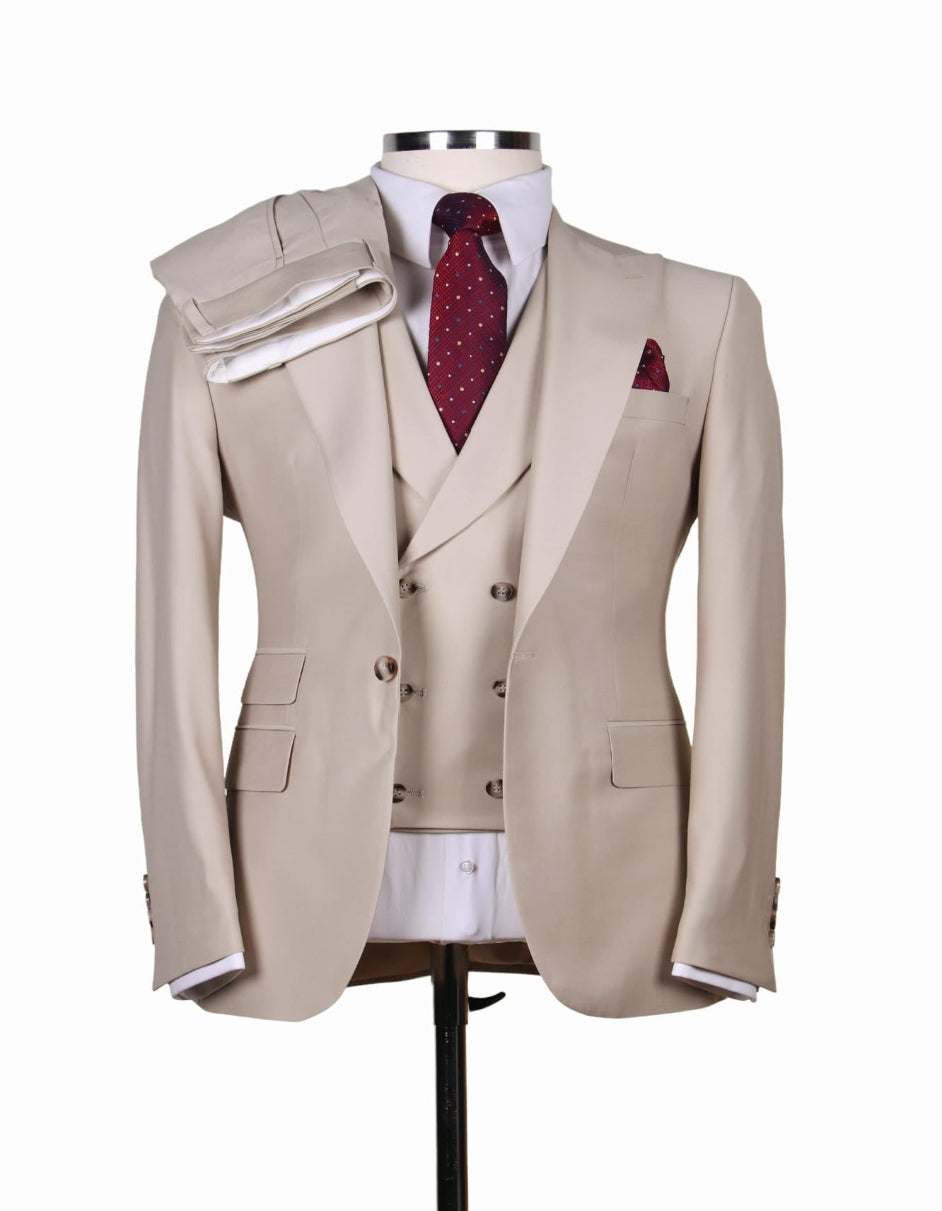 Vintage Tan Gatsby Suit with Double Breasted Vest