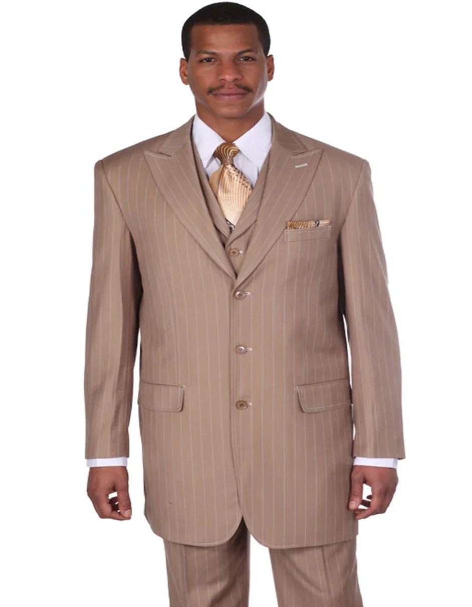 Tan Vested Pinstripe Gangster Suit for Men