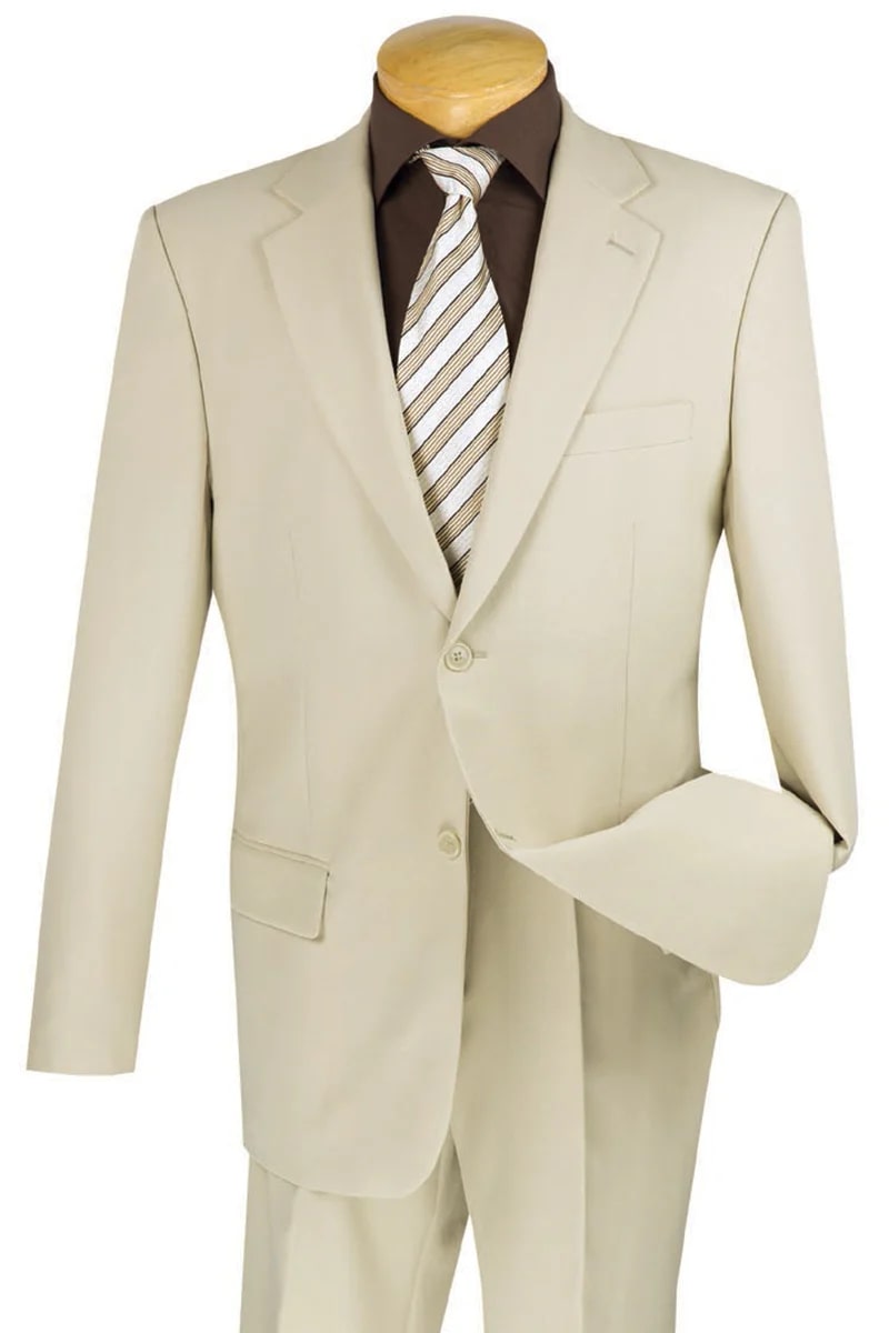 Men's Two-Button Beige Poplin Suit