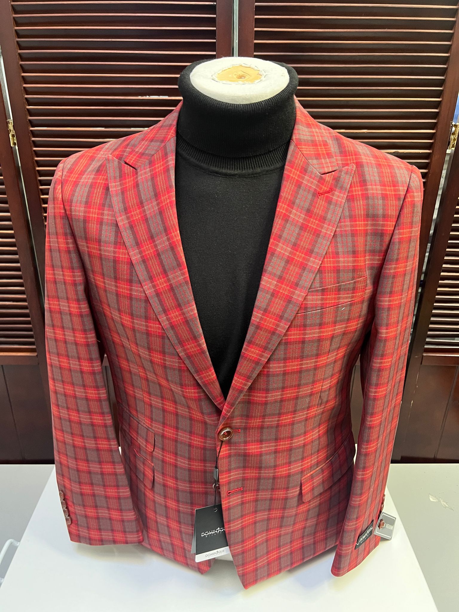 Modern Red Plaid Tartan Windowpane Blazer