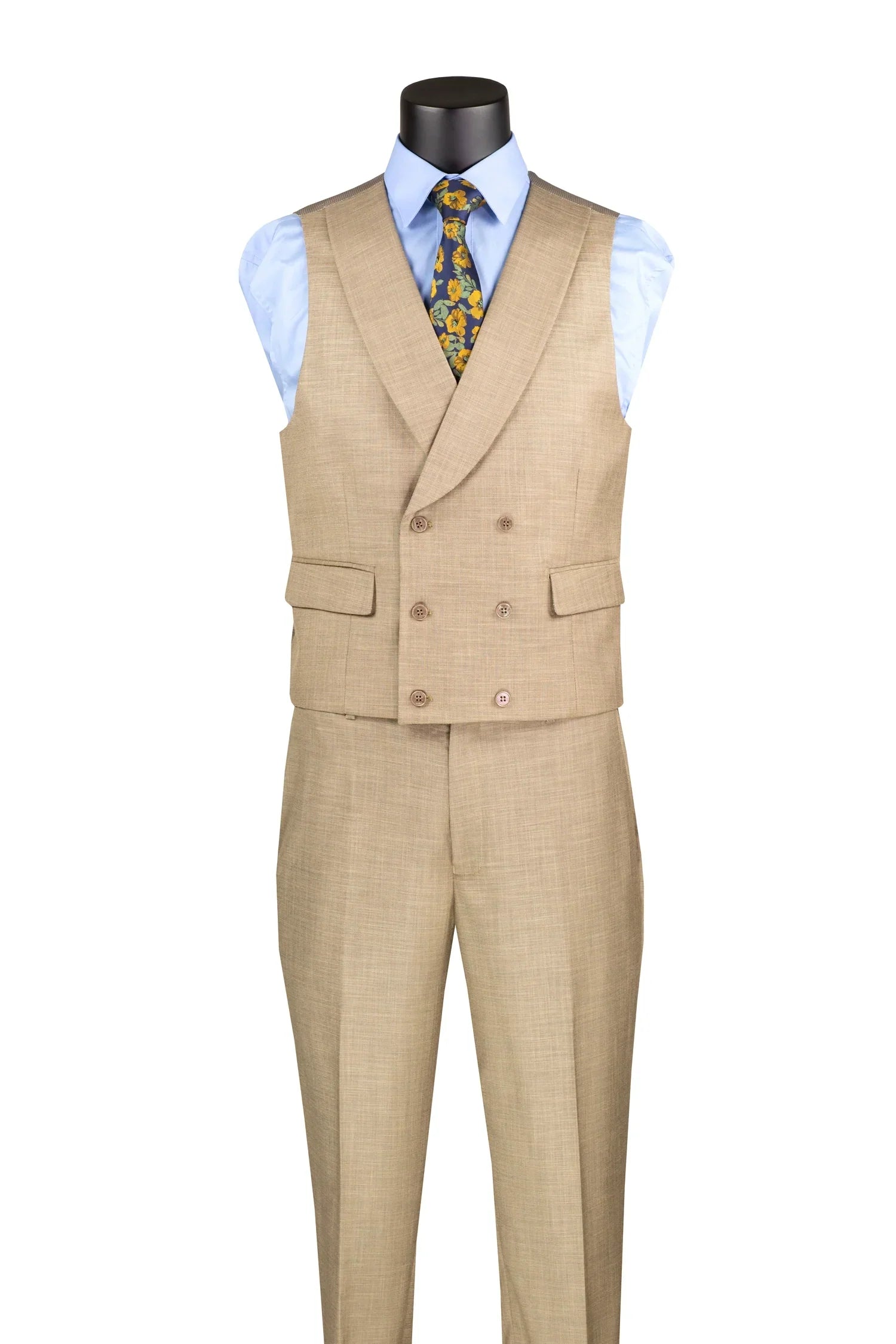 Taupe Modern Fit 3-Piece Suit with Lapel Vest