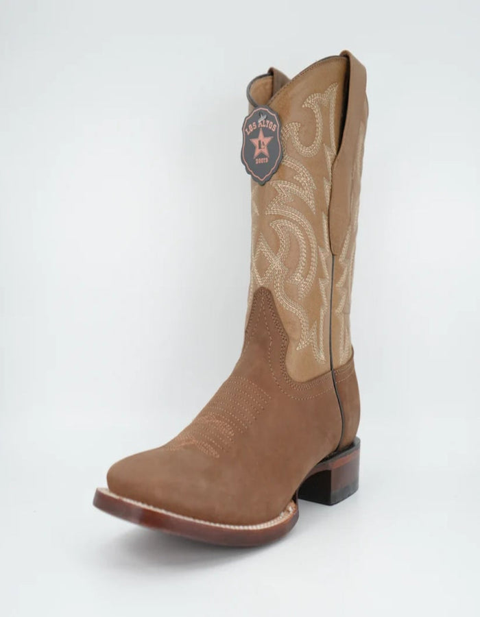Los Altos Nobuck Taupe Wide Square Toe Boot