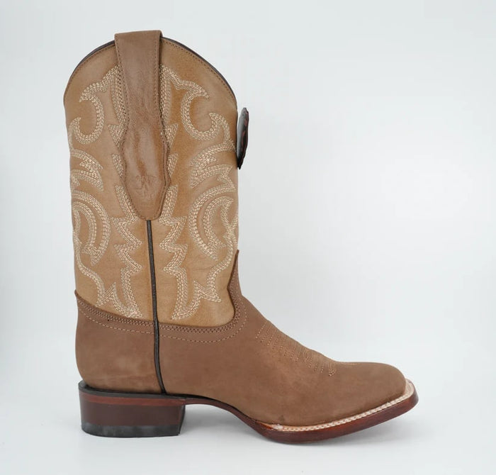 Los Altos Nobuck Taupe Wide Square Toe Boot