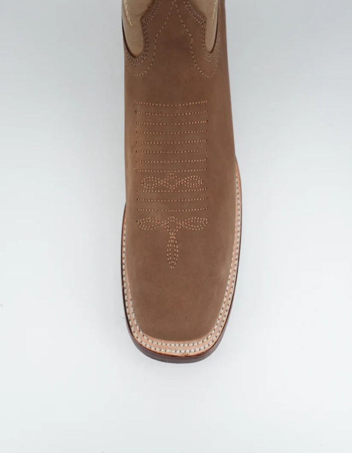 Los Altos Nobuck Taupe Wide Square Toe Boot