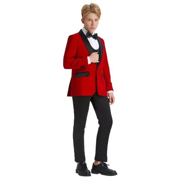 Red Velvet Boys Tuxedo 5pc with Bowtie by Tazzio