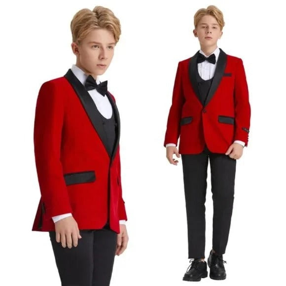 Red Velvet Boys Tuxedo 5pc with Bowtie by Tazzio