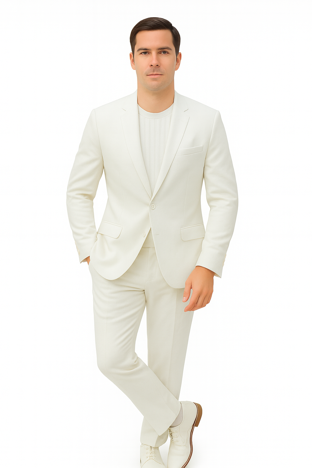 Two Piece Linen Suit Hybrid Fit No Collar