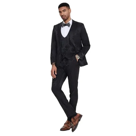 Tazzio Men's 3PC Floral Suit with Double Breasted Vest