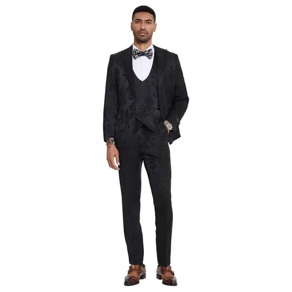 Tazzio Men's 3PC Floral Suit with Double Breasted Vest
