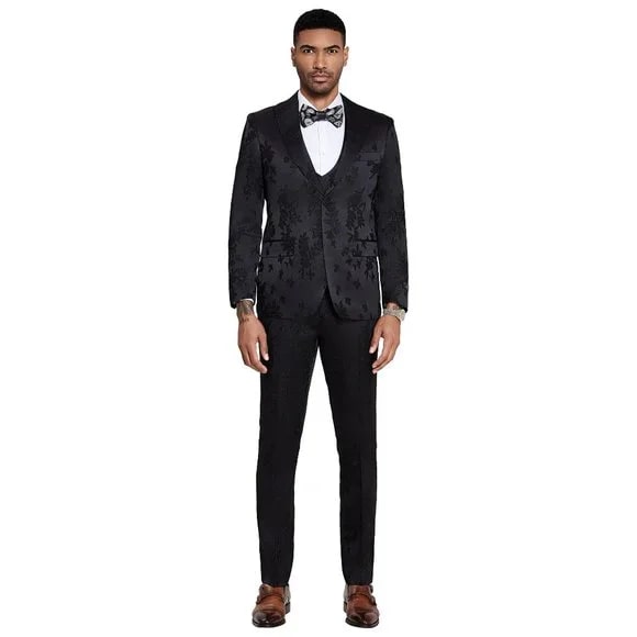 Tazzio Men's 3PC Floral Suit with Double Breasted Vest