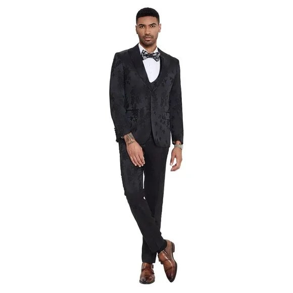 Tazzio Men's 3PC Floral Suit with Double Breasted Vest