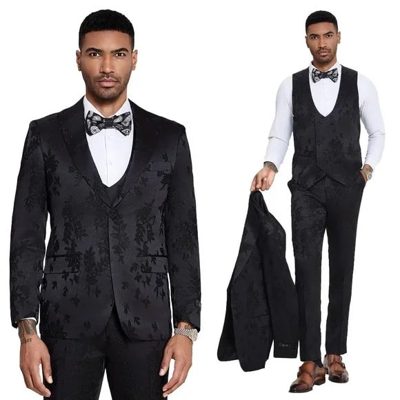 Tazzio Men's 3PC Floral Suit with Double Breasted Vest