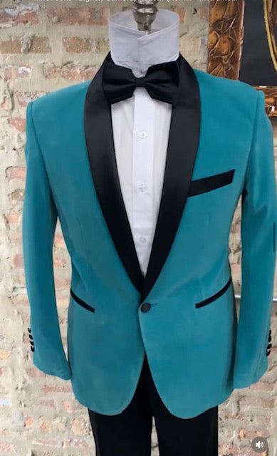 Teal Velvet One Button Men's Tuxedo with Satin Lapel