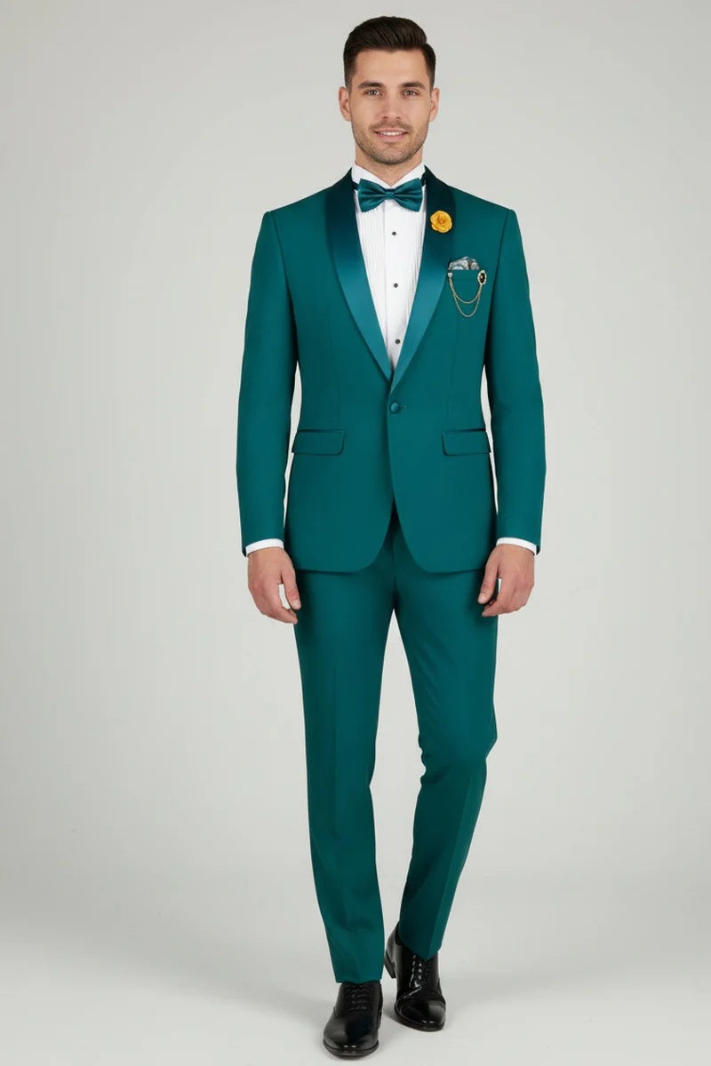 Teal 1-Button Shawl Tuxedo