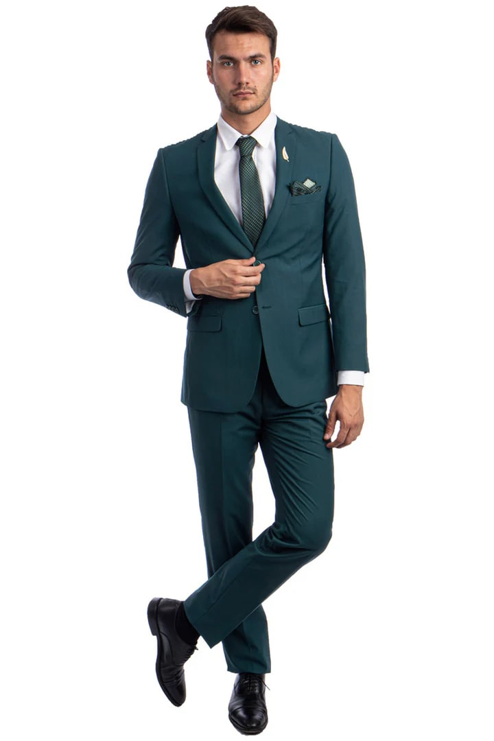 Slim Fit 2 Button Teal Green Wedding Suit
