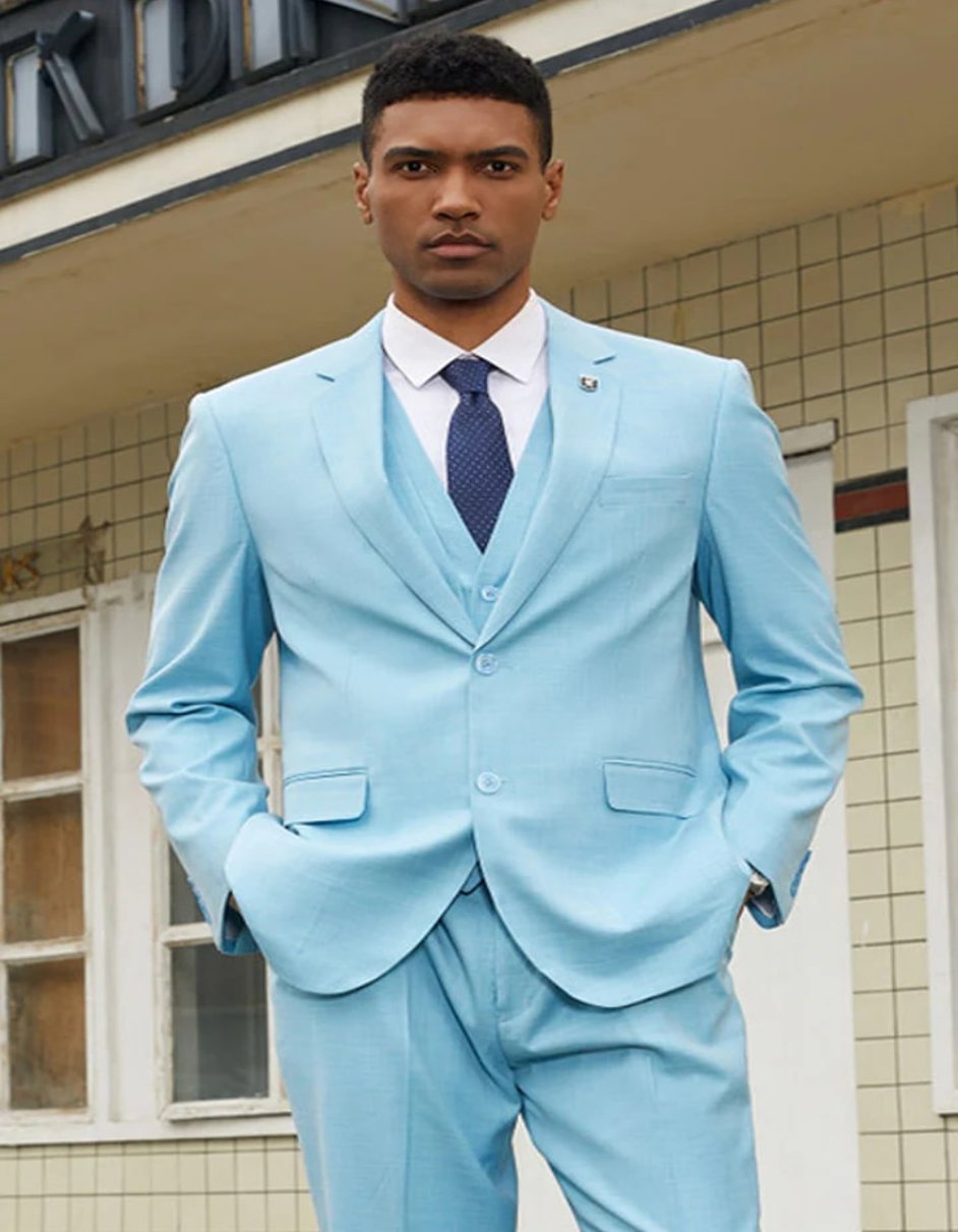 Stacy Adams Teal Green Two Button Vested Suit